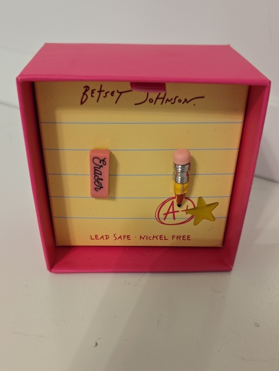 Betsey Johnson Jewelry - Betsey Johnson Pink and Yellow Pencil & Eraser Stud Earring Set Nwt
